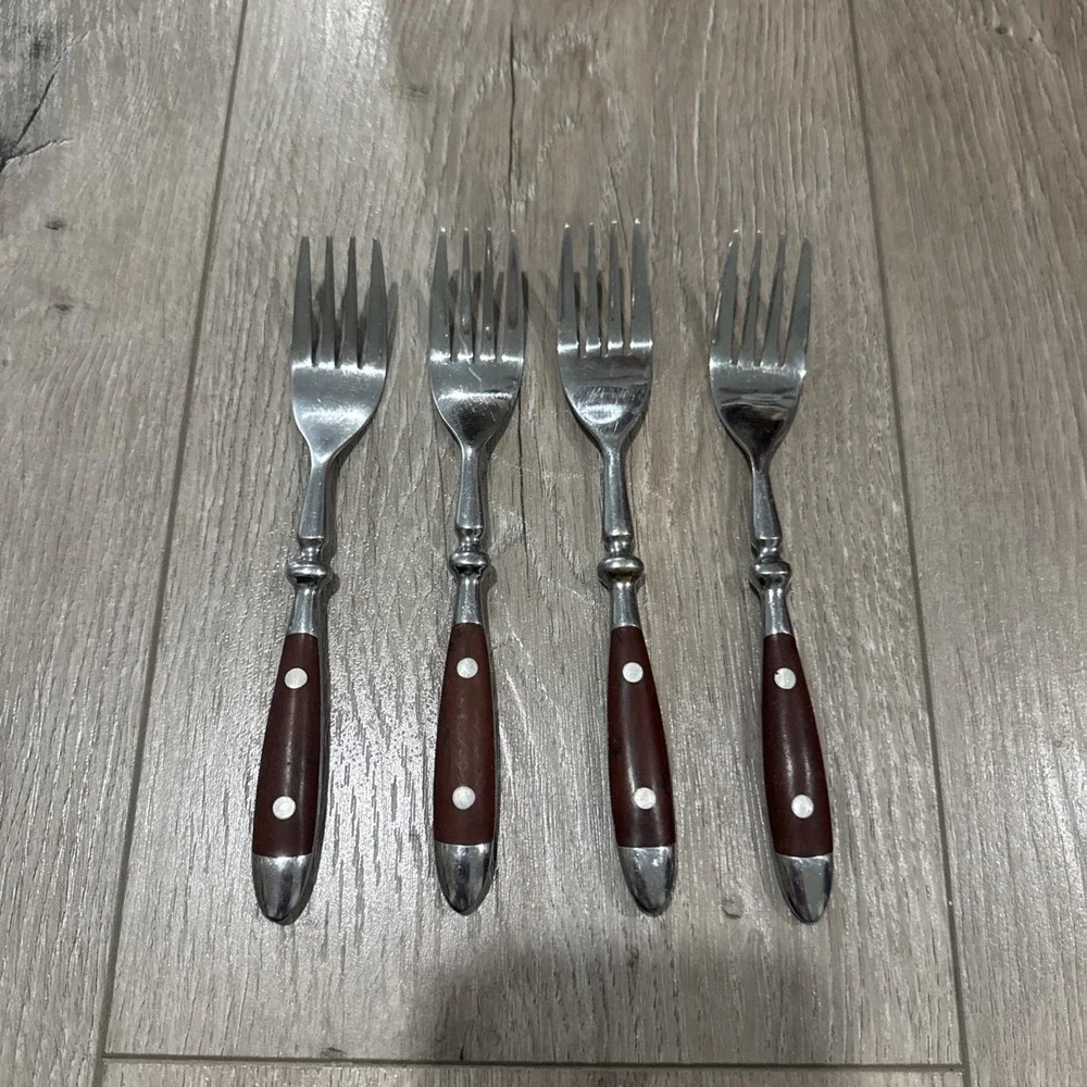 Chefs Salad Forks 18/8 Stainless Bistro Woodgrain Brown Set of‎ 4